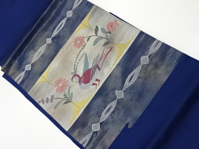 JAPANESE KIMONO / VINTAGE NAGOYA OBI / WOVEN FLOWER WITH BIRDS